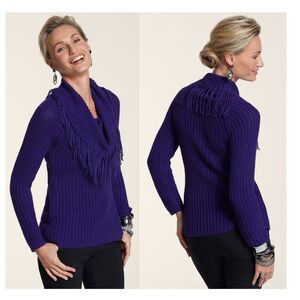 Chico's Sweater Size 1 (8) Fringe Cowl Neck Royal Blue